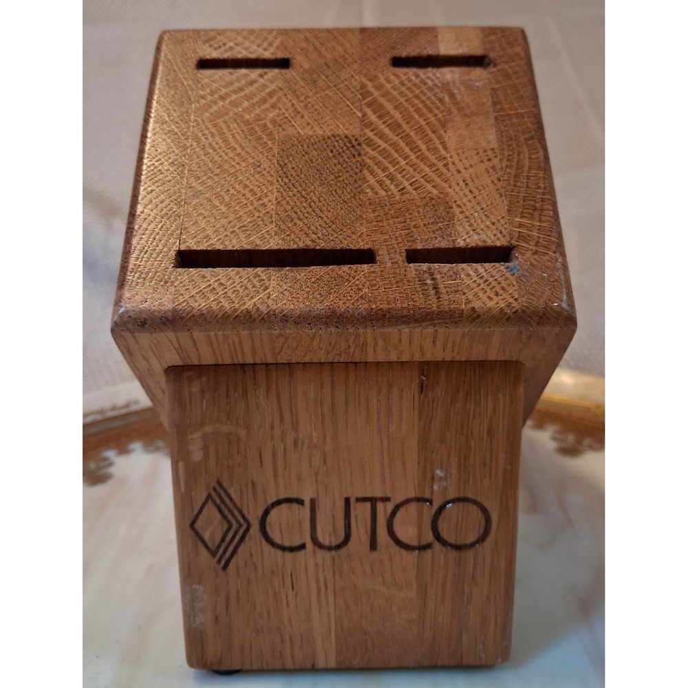 Cutco Solid Oak Wood Knife Block 4 Slot Cutlery Storage Made in USA